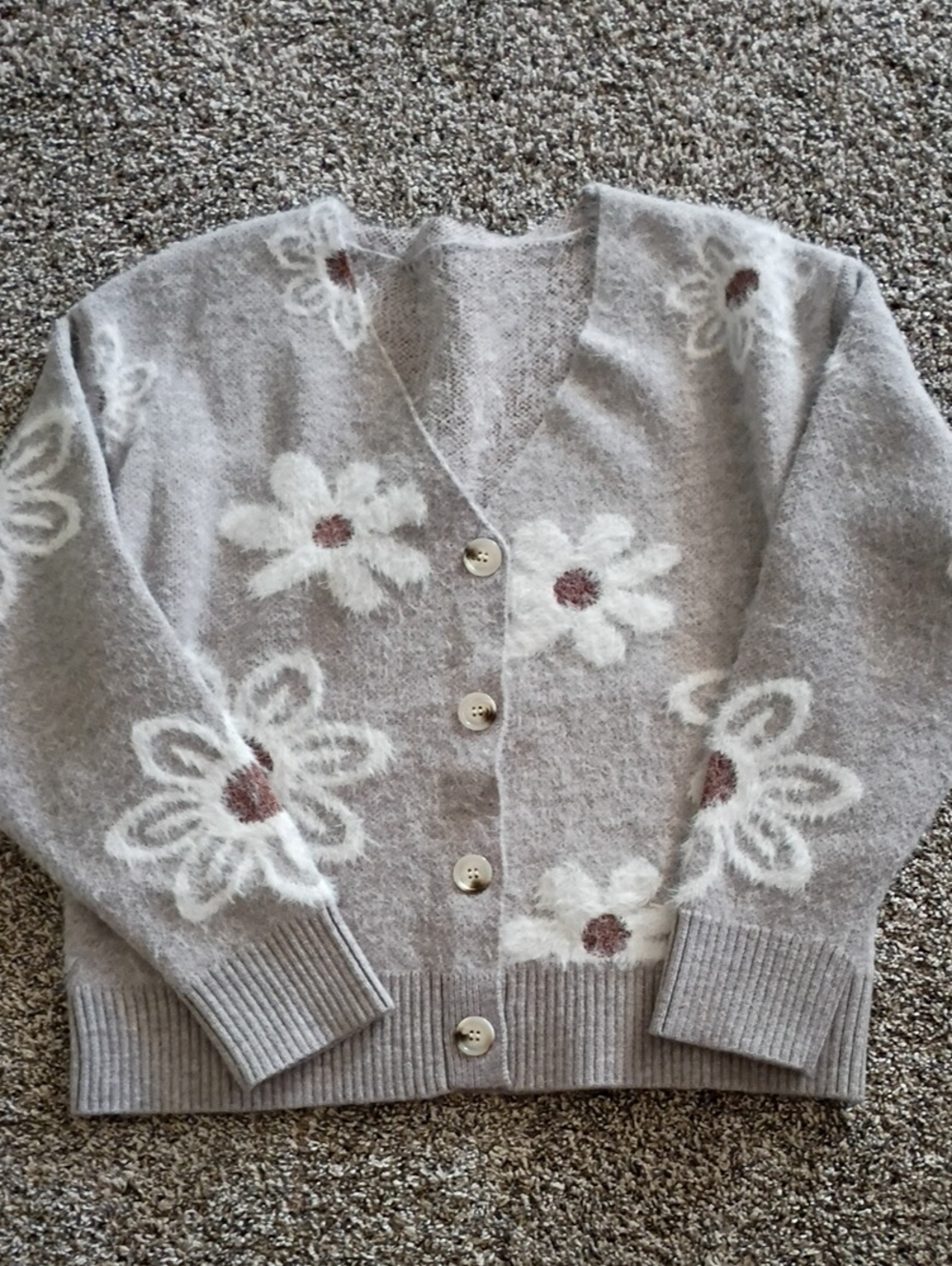 Daisy Gray Floral V-Neck Button Cardigan
